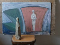 25--olio-su-cartone,-scultura-in-terra-e-sedia-2003